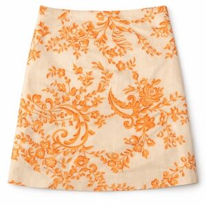 Valentino Roma Metallic Floral Jacquard Skirt Ivory Orange Baroque A-Line Made i